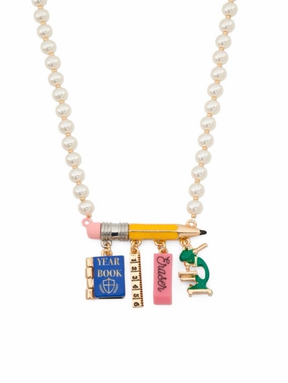 NWT ⚜️✏️⚜️ Betsey Johnson Pearl Necklace with School Charm Pendant Necklace